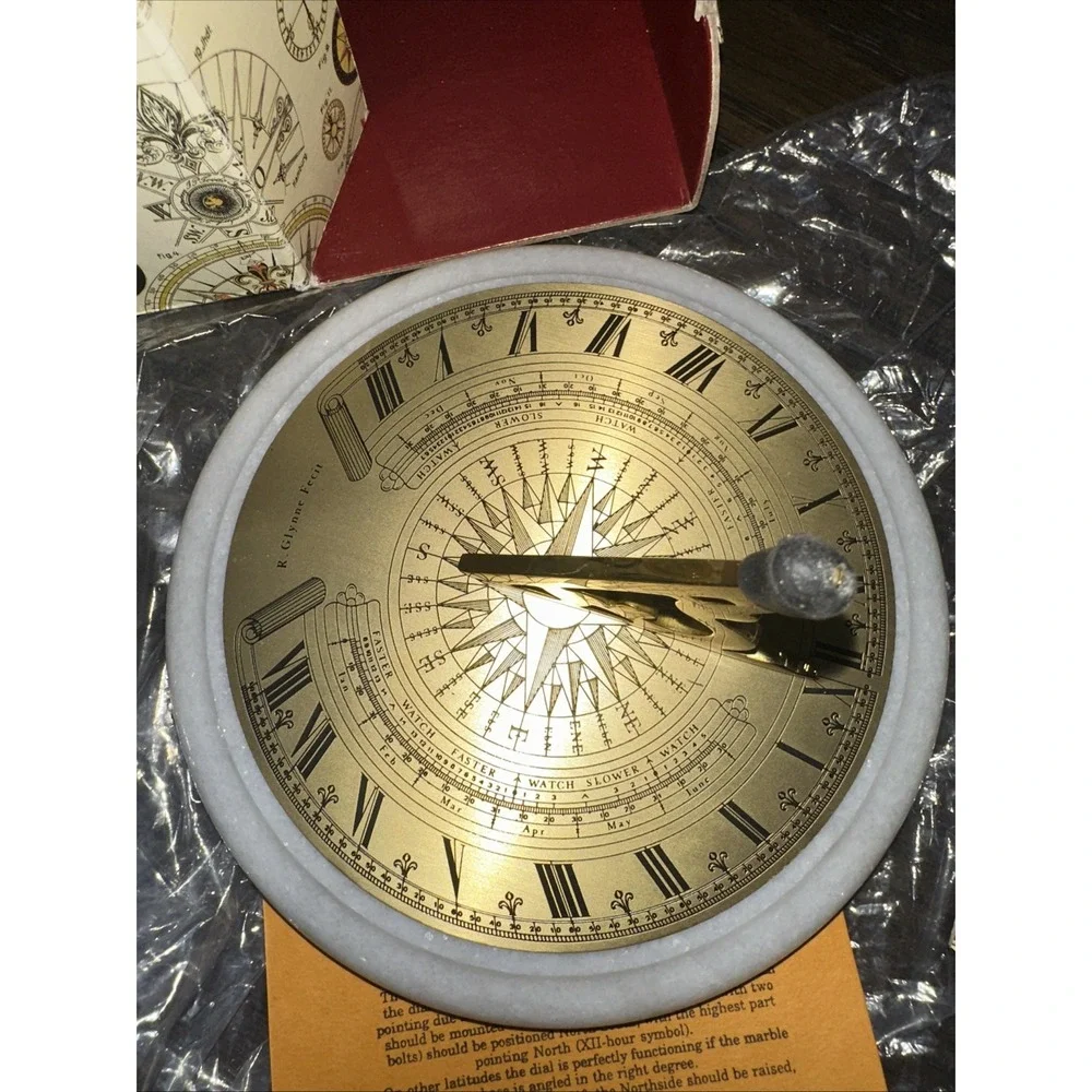 Vintage R‎ Glynne Sundial Desk Paperweight Brass & Marble. NWB SD105
